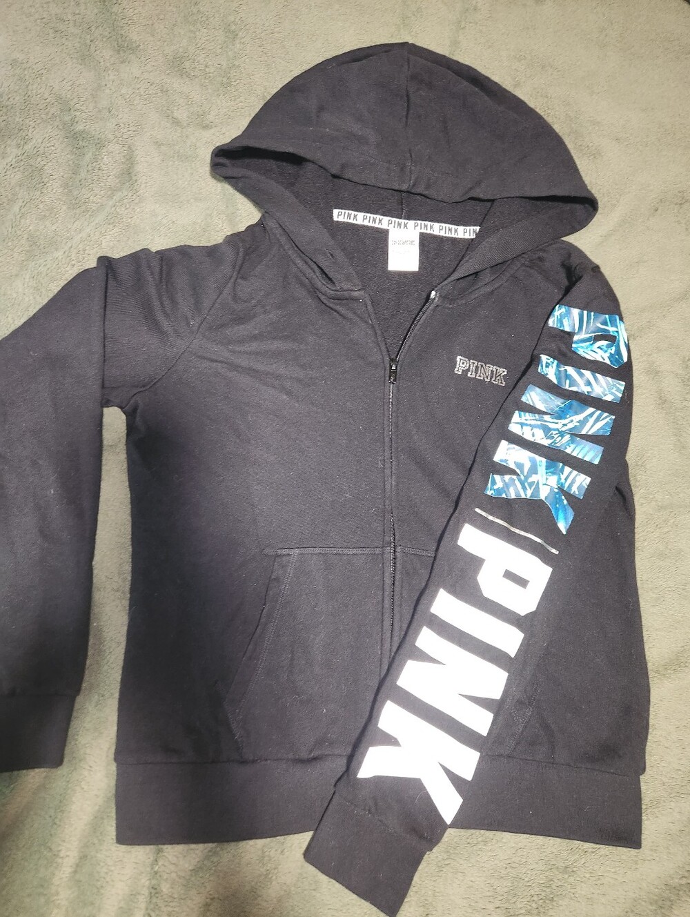 PINK Black Zip Up Tropical Black